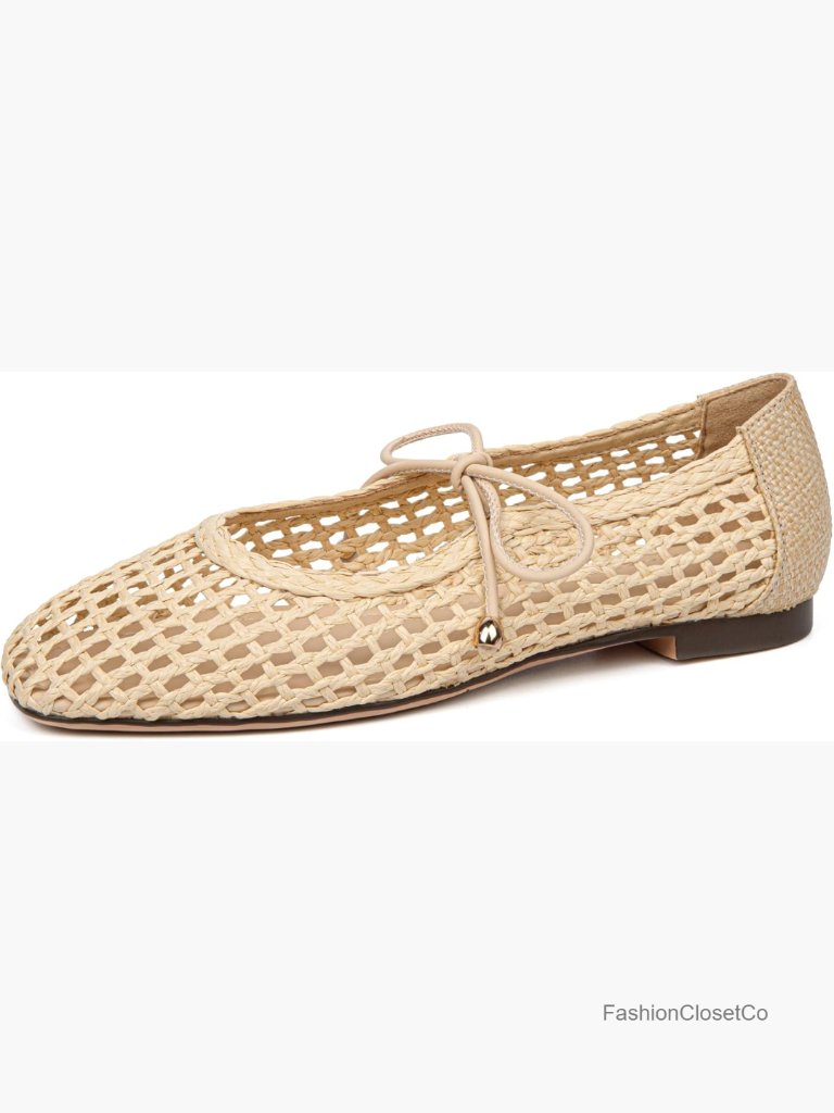 Woven Mesh Square Toe Mary Jane Flats Lace Up Ballet Slip On Casual Shoes